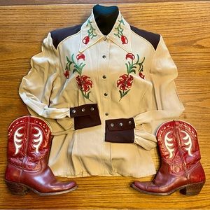 1940 Connie Sportswear Womens Western Shirt M-L gabardine chainstitch